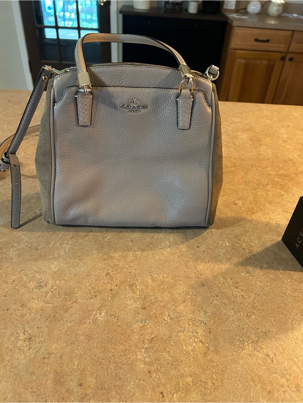 Coach Pebble Leather Satchel in Taupe and Tan Accents